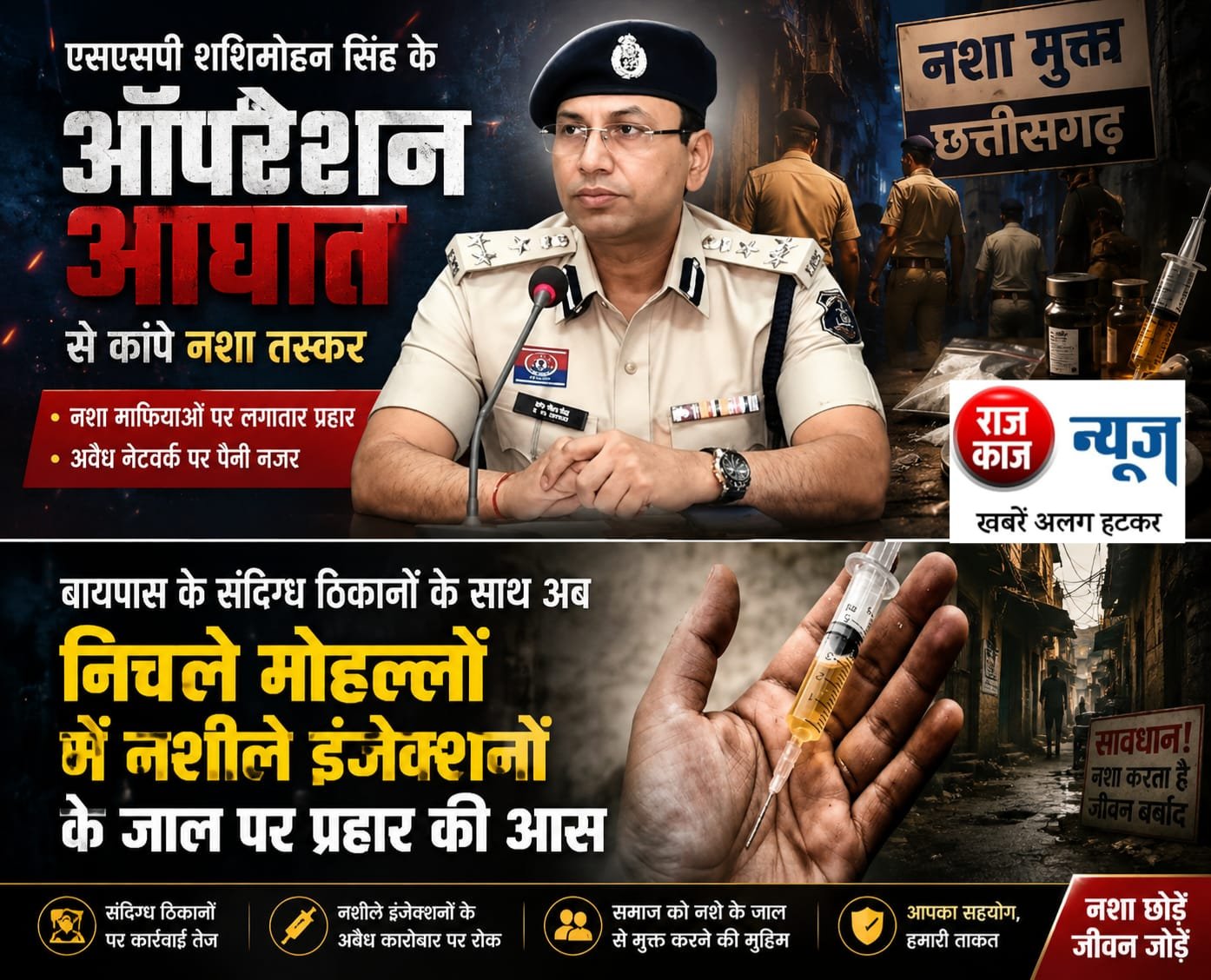 एसएसपी शशिमोहन सिंह के ‘ऑपरेशन आघात’ से कांपे नशा तस्कर; बायपास के संदिग्ध ठिकानों के साथ अब निचले मोहल्लों में नशीले इंजेक्शनों के जाल पर प्रहार की आस..!!
